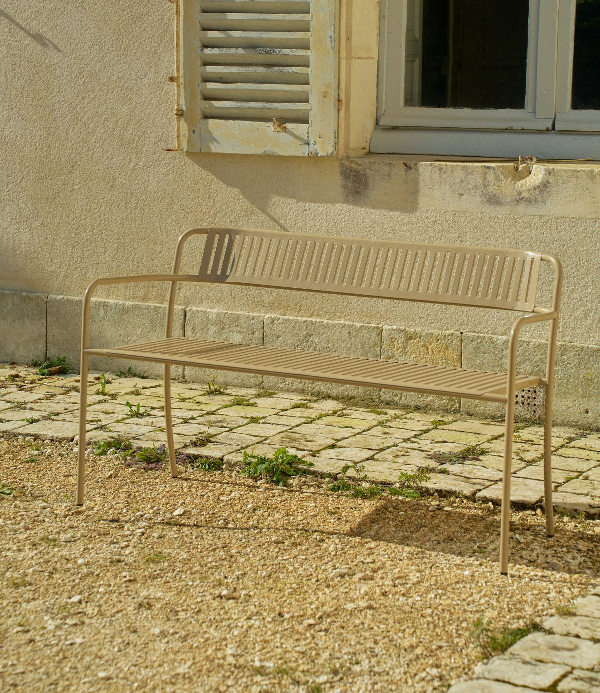 Patio with backrest Bench - Grey Beige