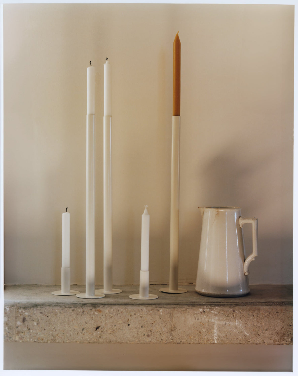 Large Candle Holder with Beeswax Candle - Pure White
