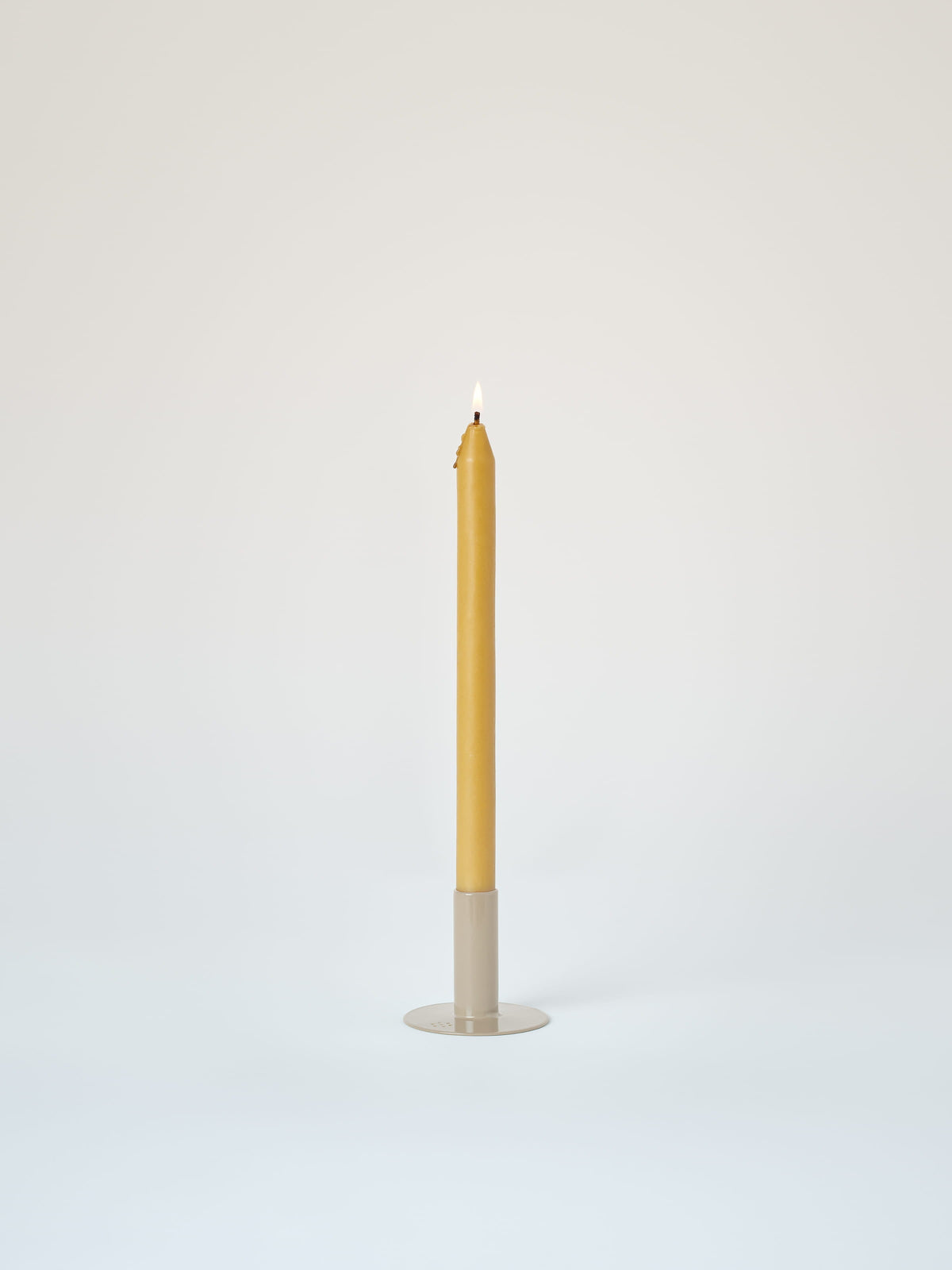 Small Candle Holder with Beeswax Candle - Grey Beige