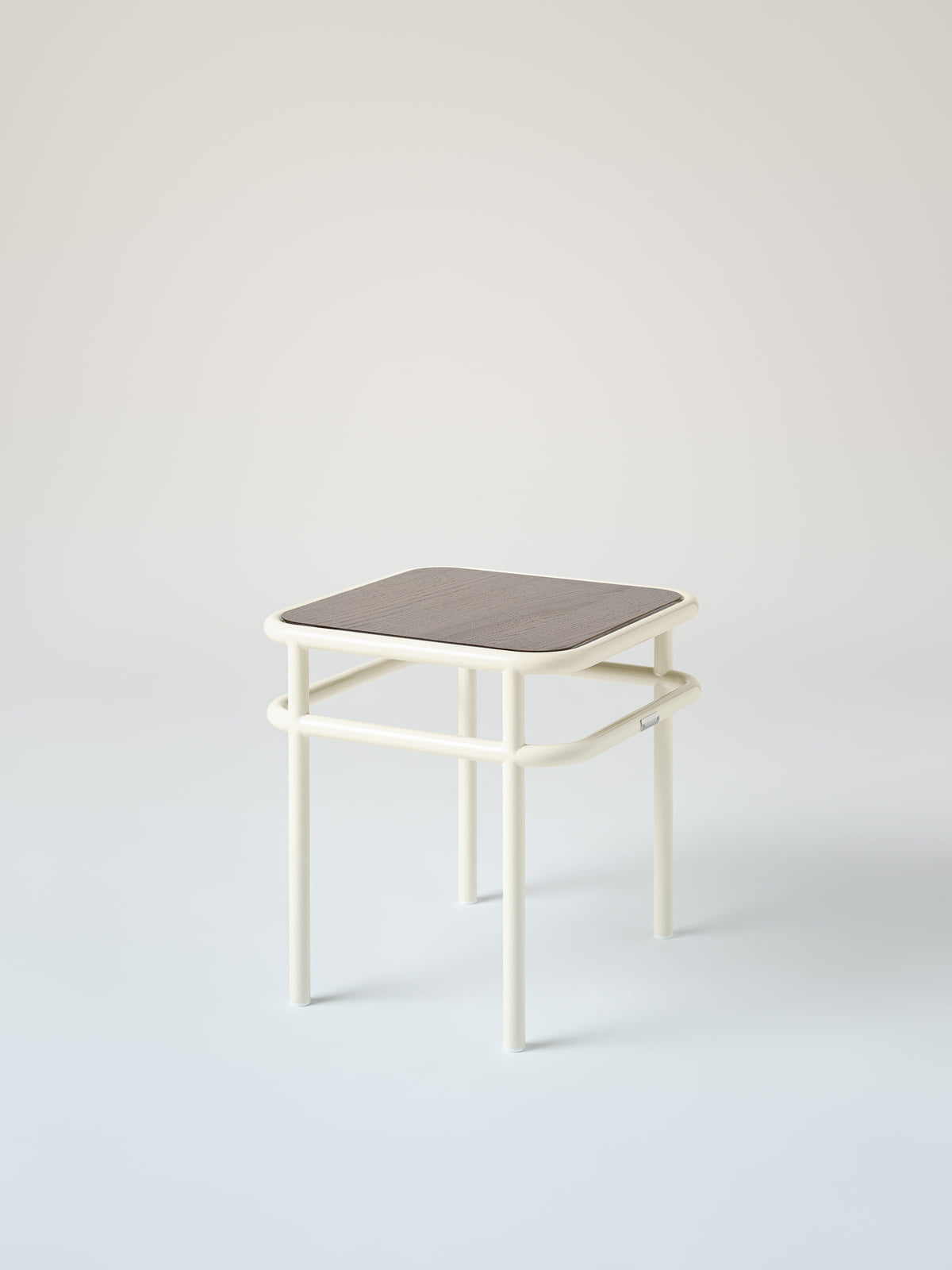 UD / walnut-stained oak top Side Table - Pearly White