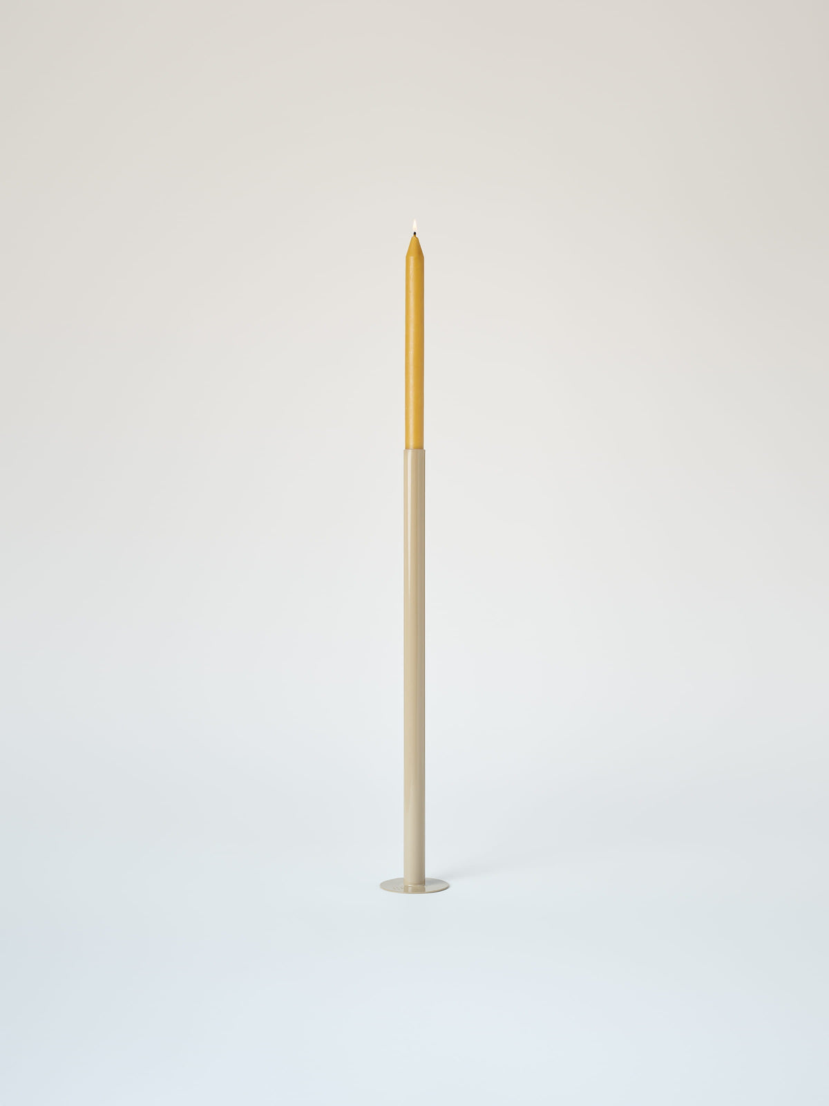 Large Candle Holder with Beeswax Candle - Grey Beige
