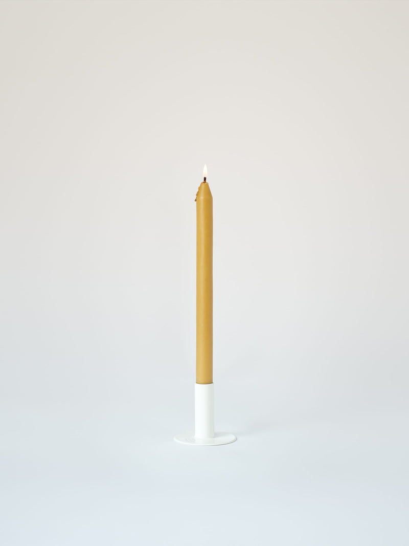 Small Candle Holder with Beeswax Candle - Pure White