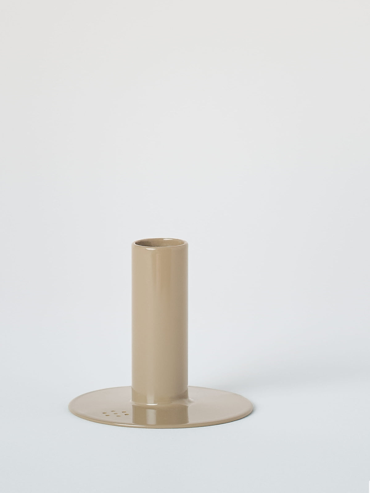 Small Candle Holder with Beeswax Candle - Grey Beige