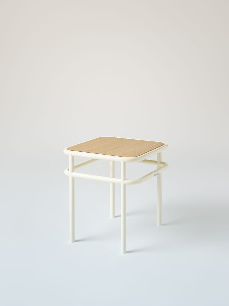UD / natural oak top Side Table - Pearly White